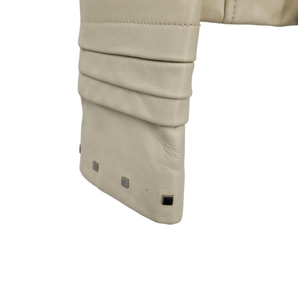 Adler Collection Lamb Skin Leather Moto Jacket M Cream Retro 70s Studded Zip - Picture 8 of 16